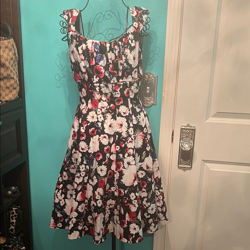 White House Black Market Floral Dress - Black, Red, White